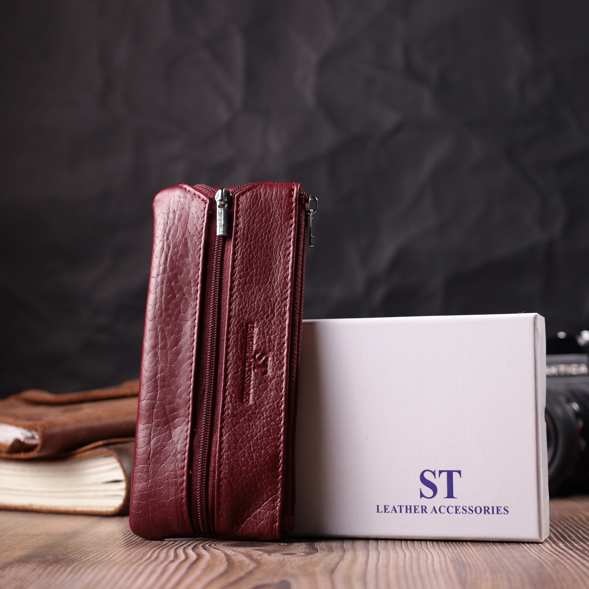 Шкіряна ключниця на блискавці ST Leather Бордовий