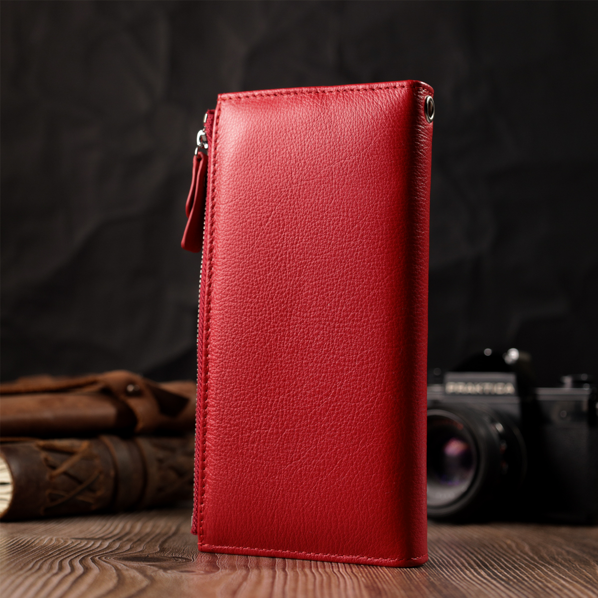 Жіночий вертикальний гаманець з натуральної шкіри ST Leather Червоний