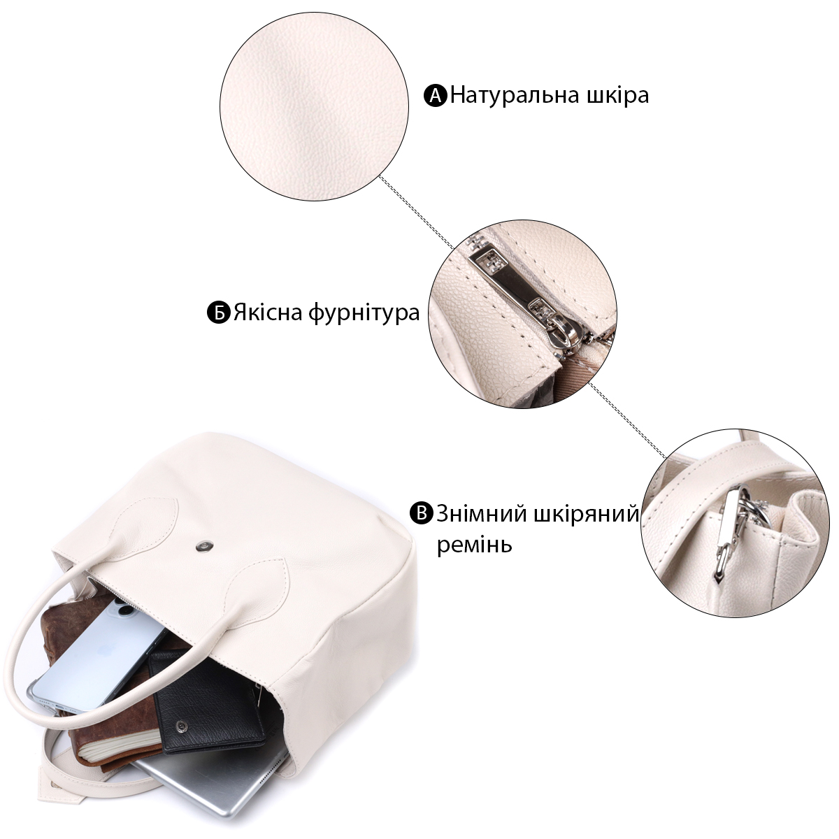 Ділова жіноча сумка з двома ручками з натуральної шкіри Shvigel Бежева