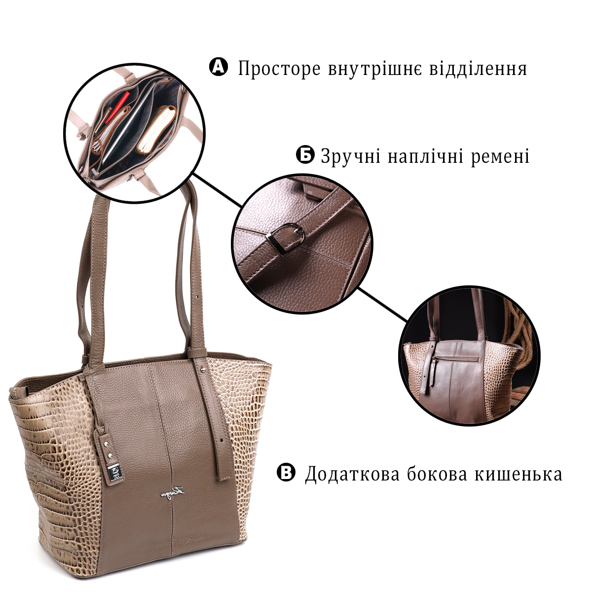 Стильна сумка жіноча KARYA шкіряна Бежевий