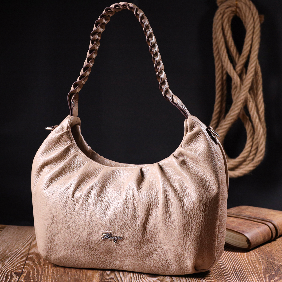 Стильная сумка багет KARYA кожаная Бежевый