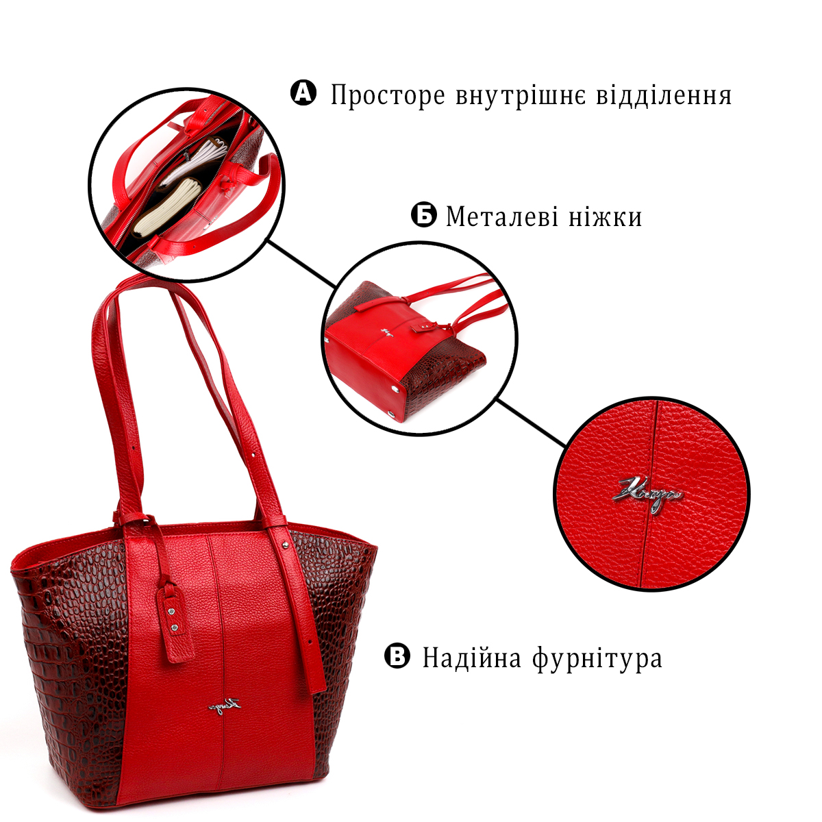 Деловая женская сумка с ручками KARYA кожаная Красный