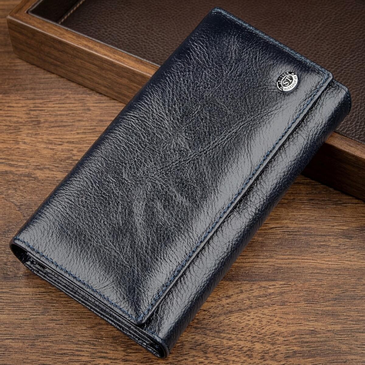 Гаманець-клатч з візитниці ST Leather Сіро-синій