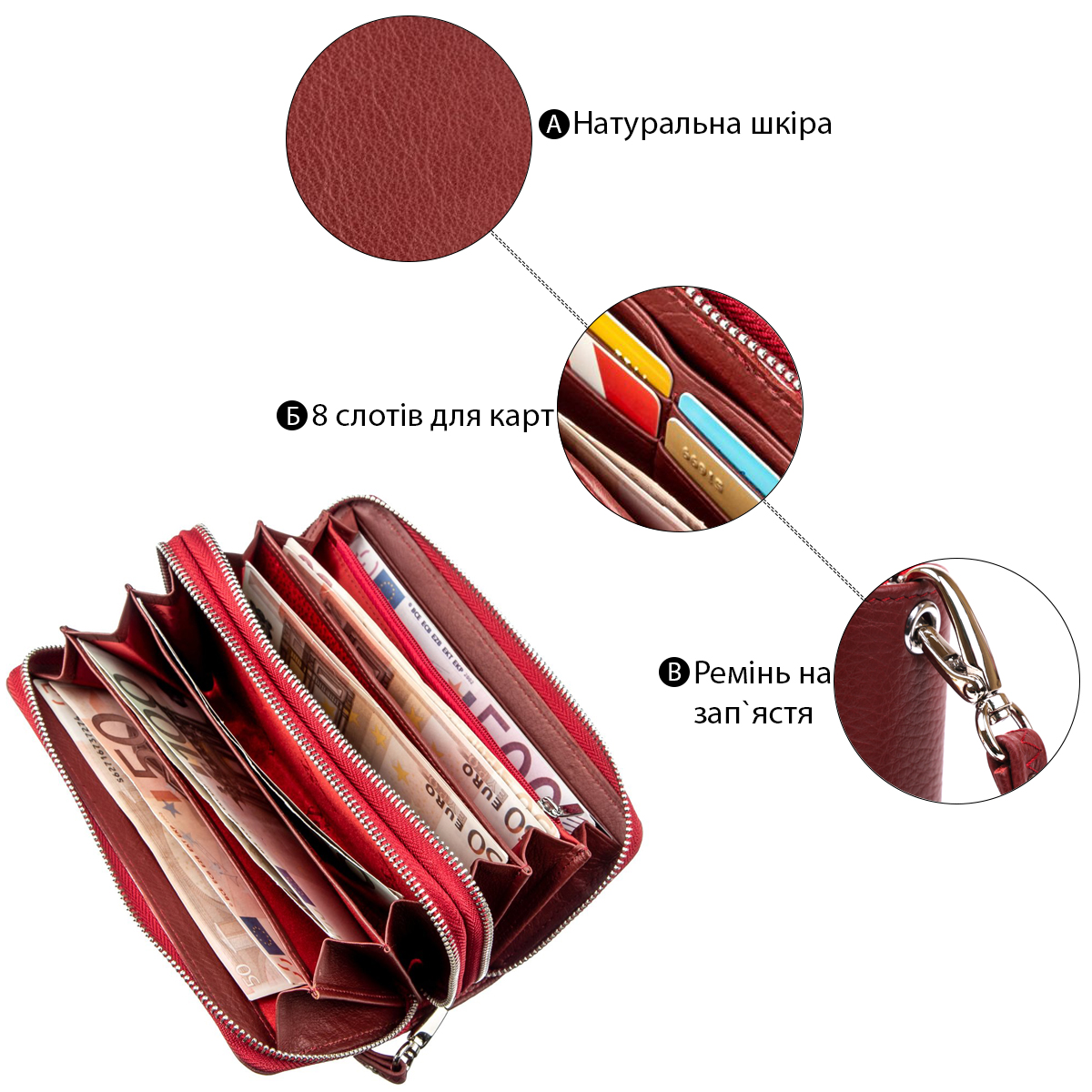 Багатофункціональний гаманець-клатч для жінок ST Leather Червоний