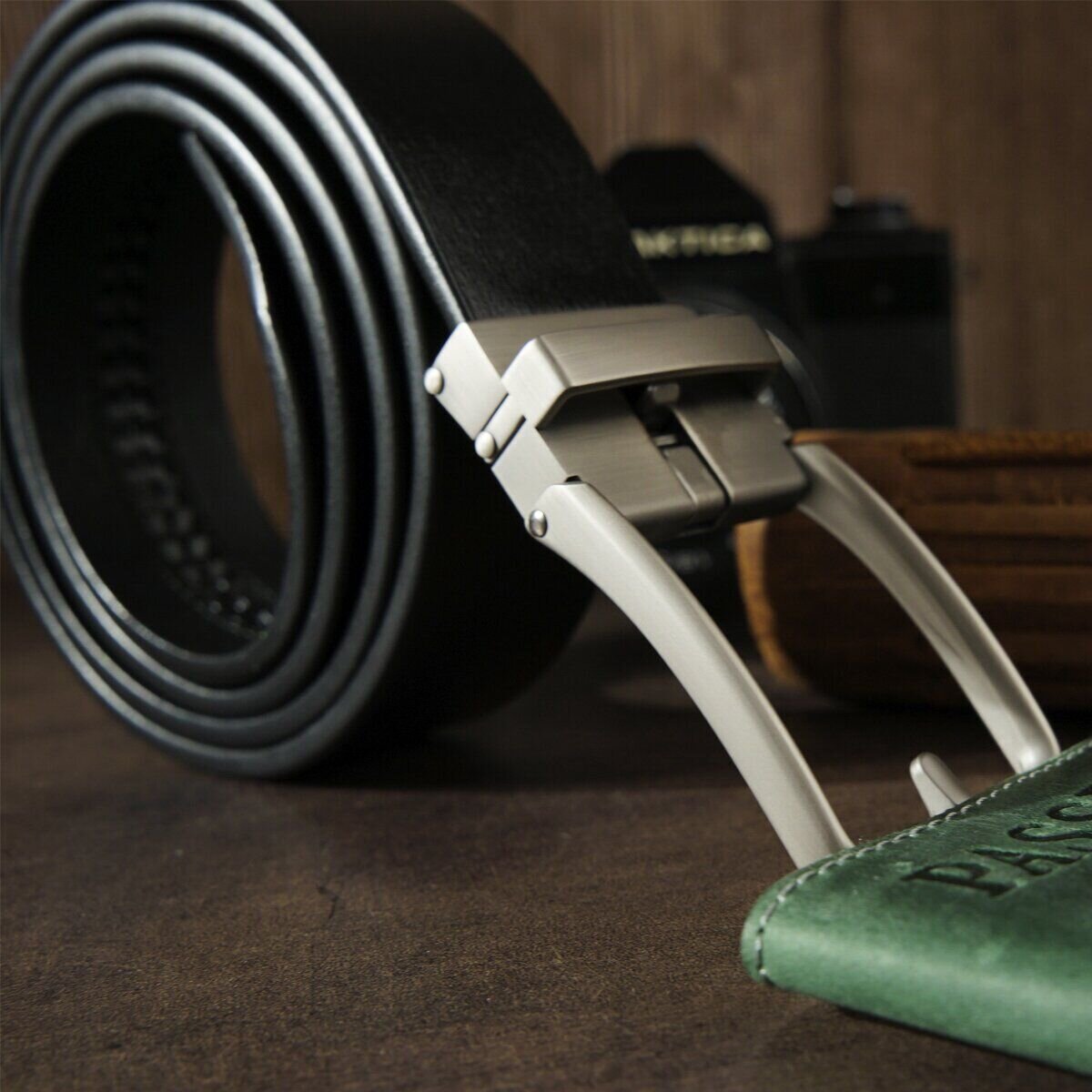 Ремінь чоловічий зі стильною пряжкою Vintage Чорний