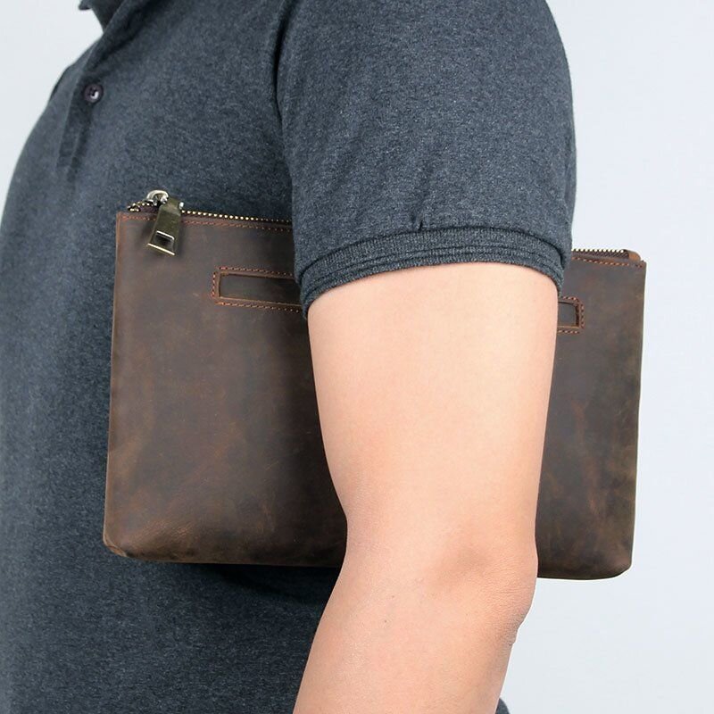 Красива барсетка чоловіча в шкірі Crazy horse Vintage Коричнева