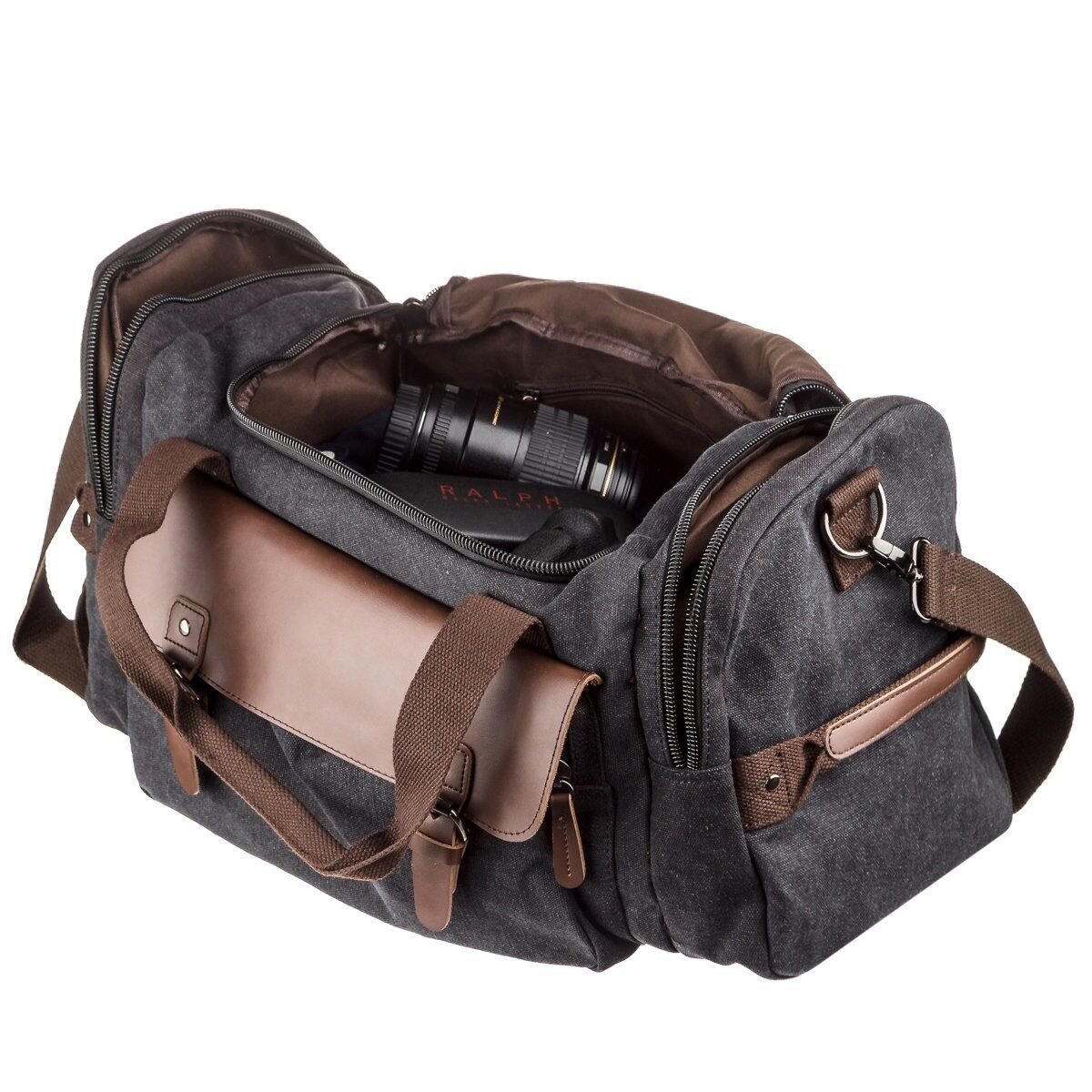 Дорожня сумка текстильна з кишенею Vintage Чорна