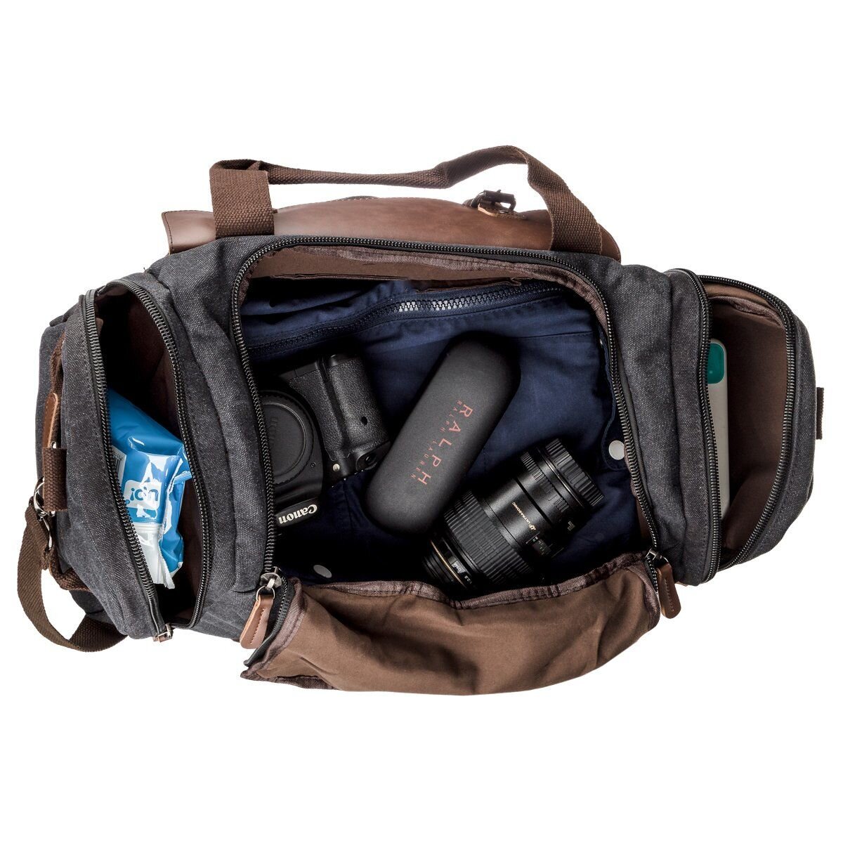 Дорожня сумка текстильна з кишенею Vintage Чорна