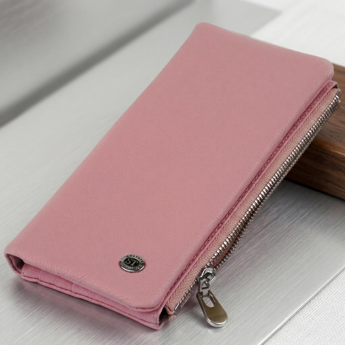 Вертикальний гаманець на кнопці жіночий ST Leather Рожевий