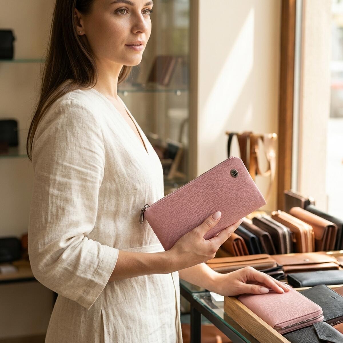 Вертикальний гаманець на кнопці жіночий ST Leather Рожевий