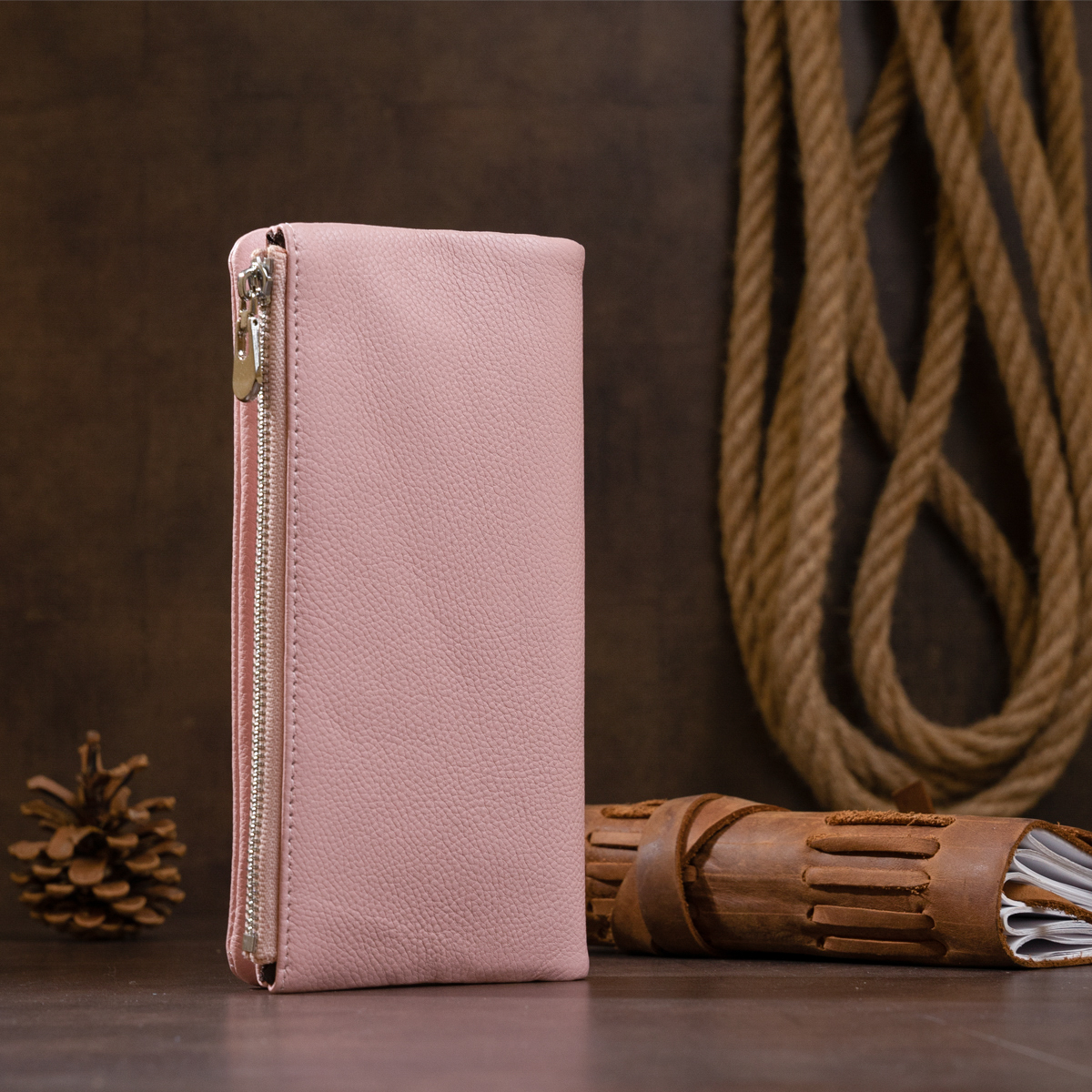 Вертикальний гаманець на кнопці жіночий ST Leather Рожевий