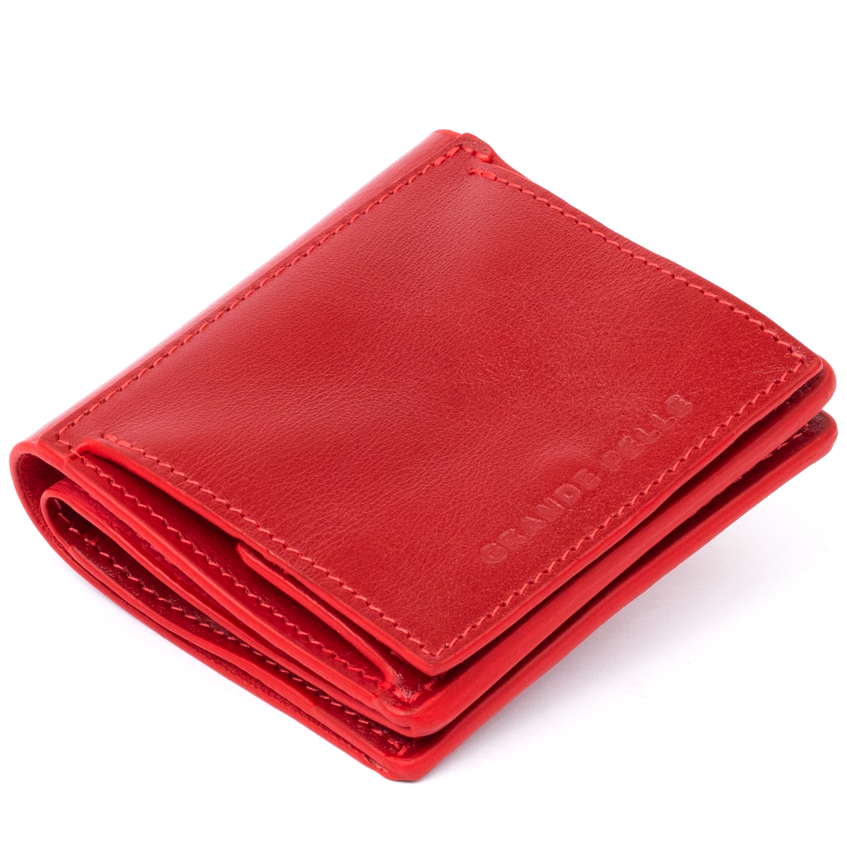 Вертикальне глянсове портмоне з накладною монетницьою GRANDE PELLE Червоне