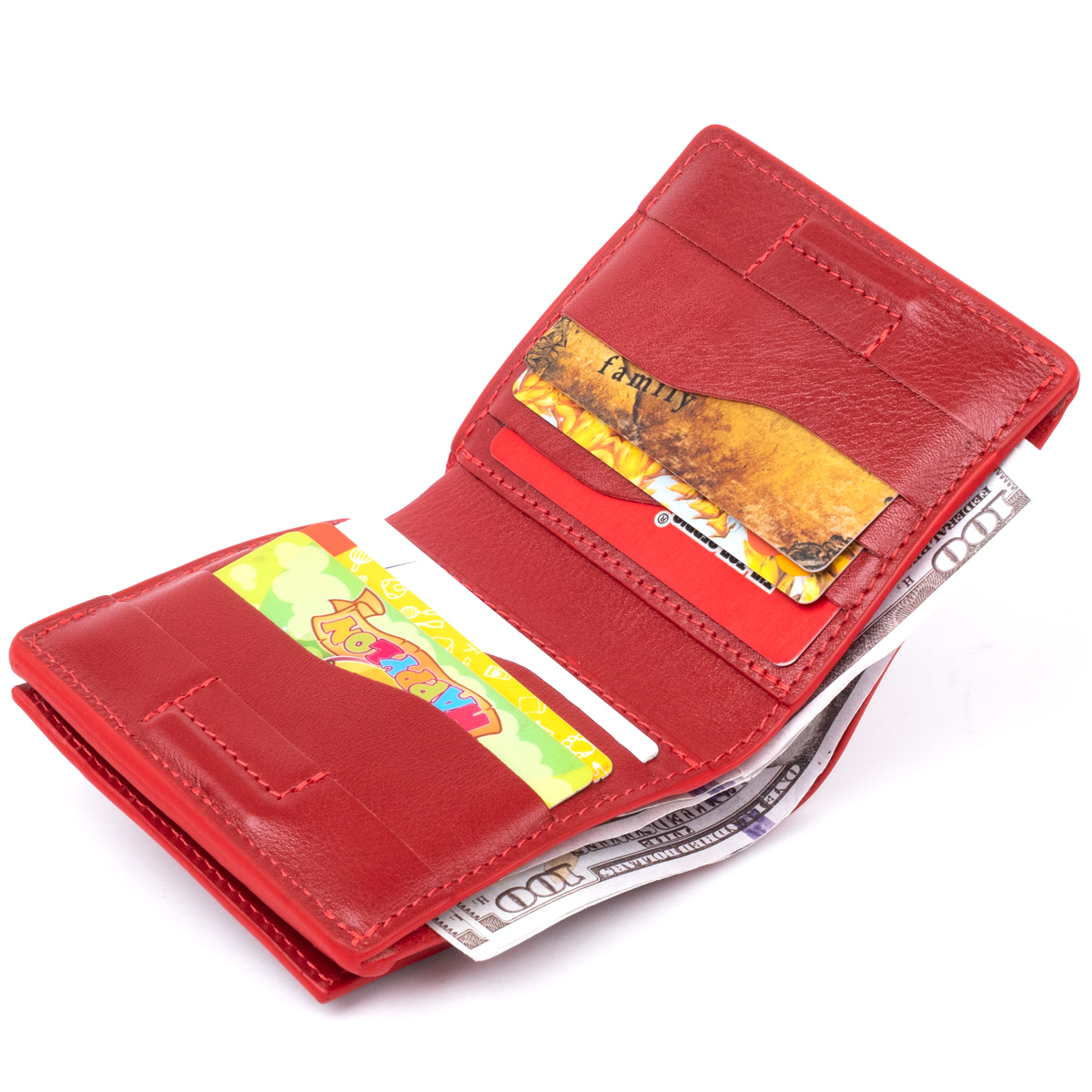 Вертикальне глянсове портмоне з накладною монетницьою GRANDE PELLE Червоне