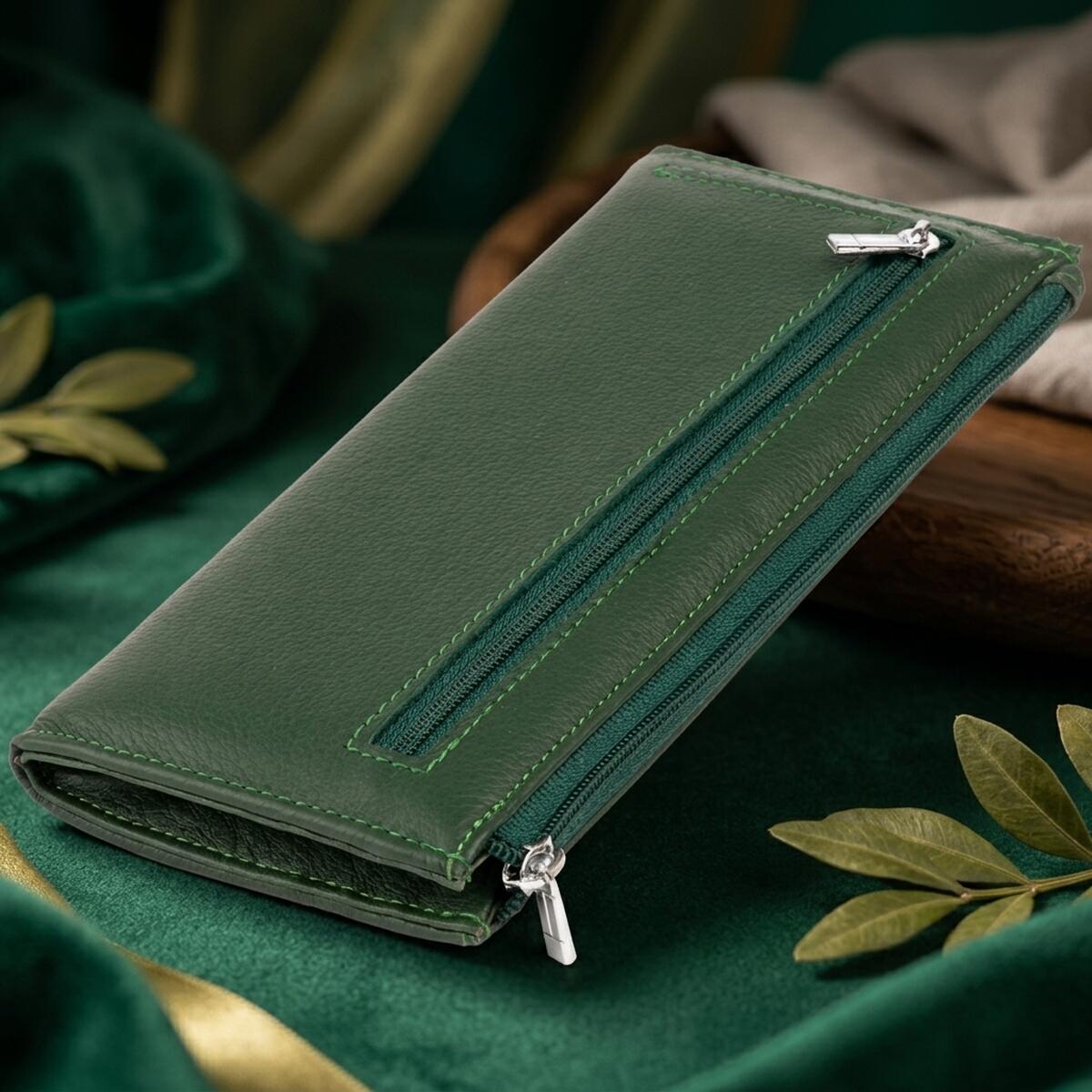 Горизонтальний тонкий гаманець зі шкіри унісекс ST Leather Зелений