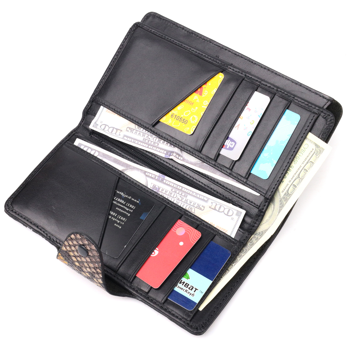 Необычное женское портмоне из натуральной фактурной кожи под змею KARYA Разноцветный