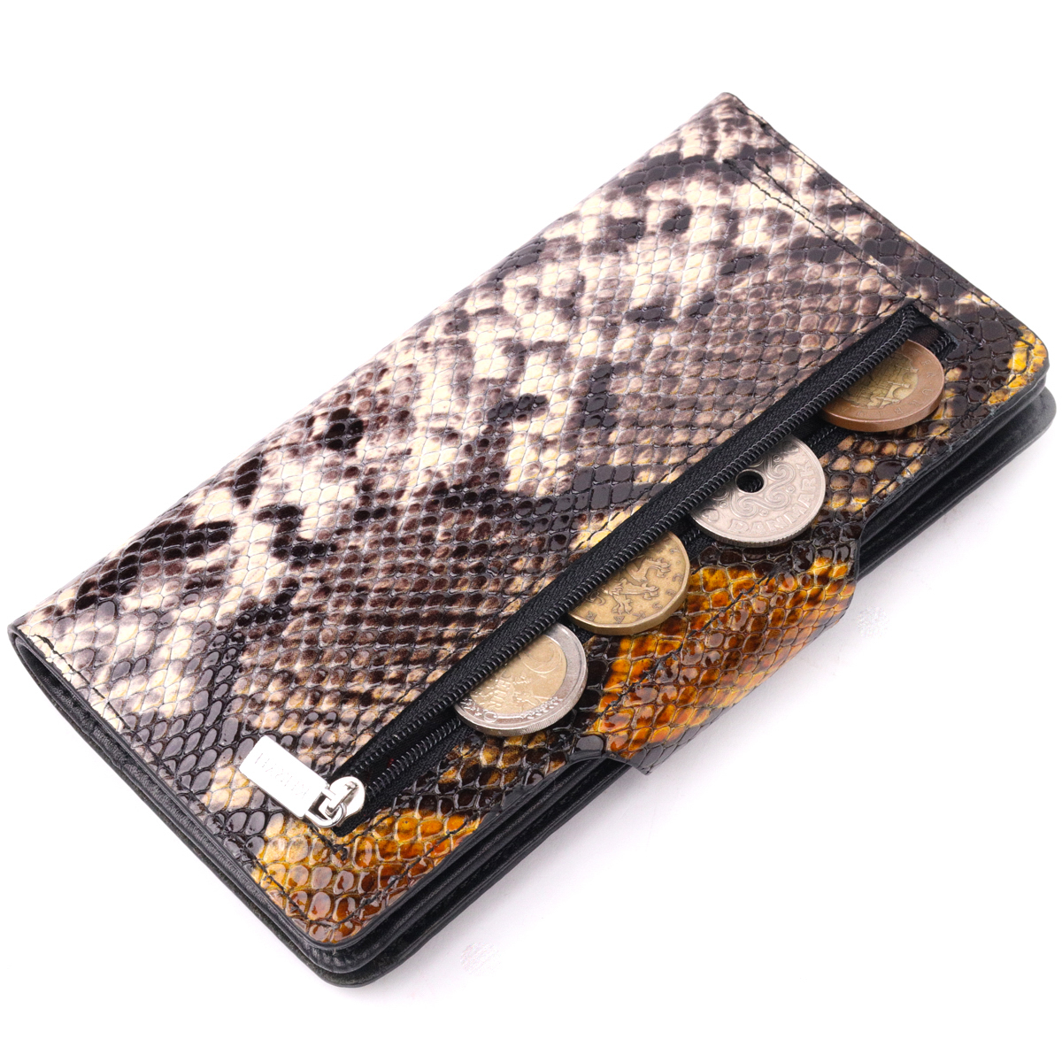 Необычное женское портмоне из натуральной фактурной кожи под змею KARYA Разноцветный