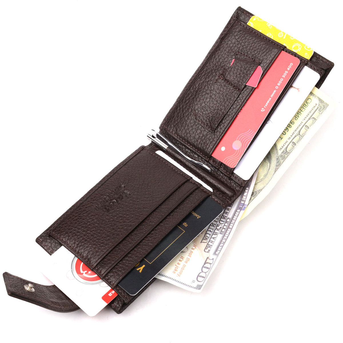 Практичный мужской зажим из натуральной кожи KARYA Коричневый