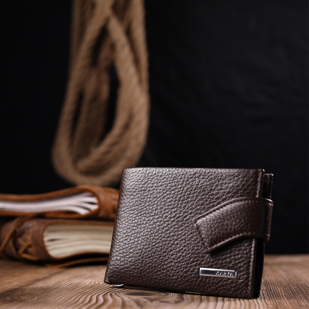 Практичный мужской зажим из натуральной кожи KARYA Коричневый