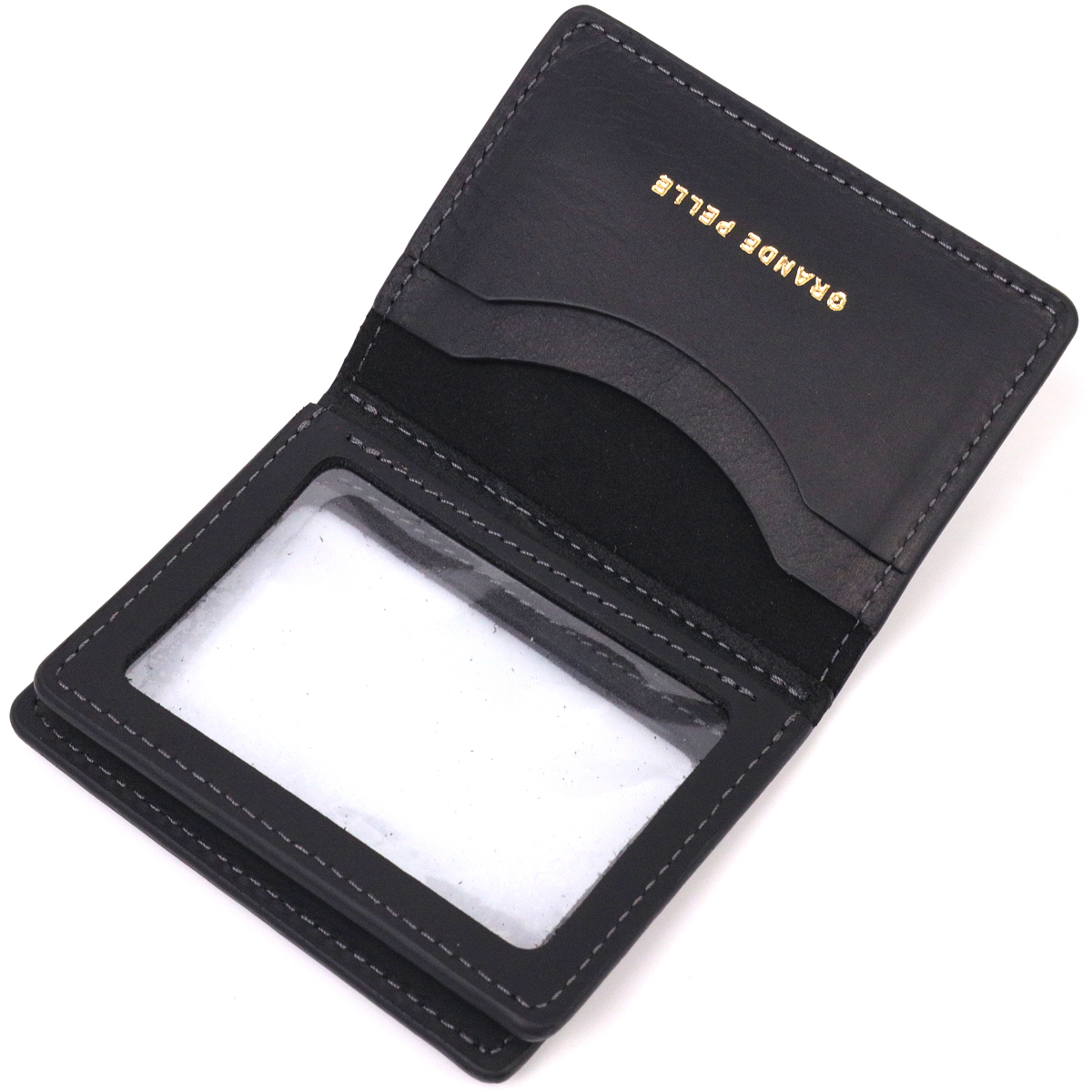 Містка обкладинка на автодокументи у вінтажній шкірі Україна GRANDE PELLE Чорна