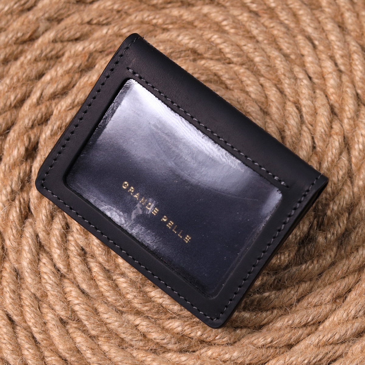 Містка обкладинка на автодокументи у вінтажній шкірі Україна GRANDE PELLE Чорна