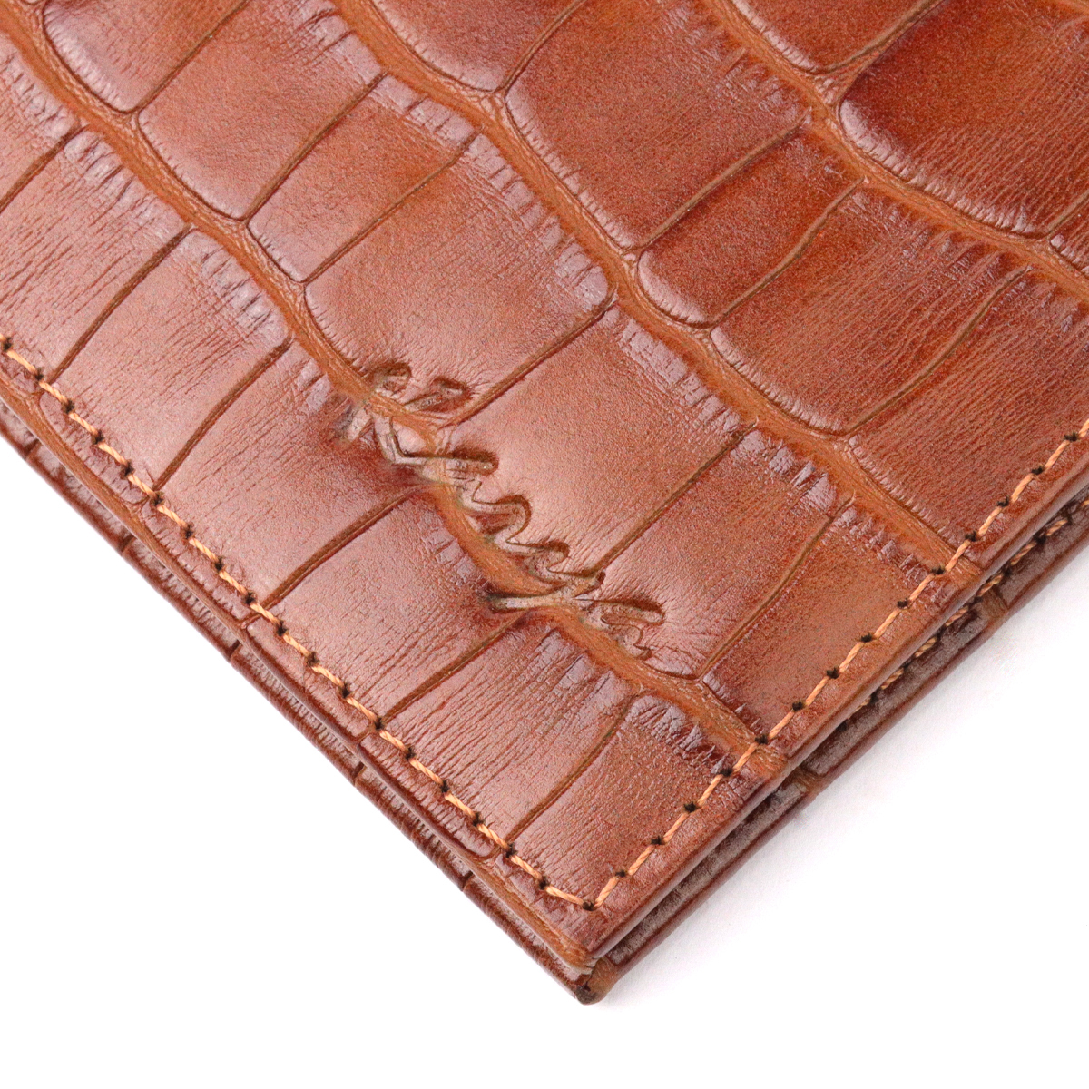 Невеликий чоловічий затиск із фактурної шкіри під рептилію KARYA Коричневий