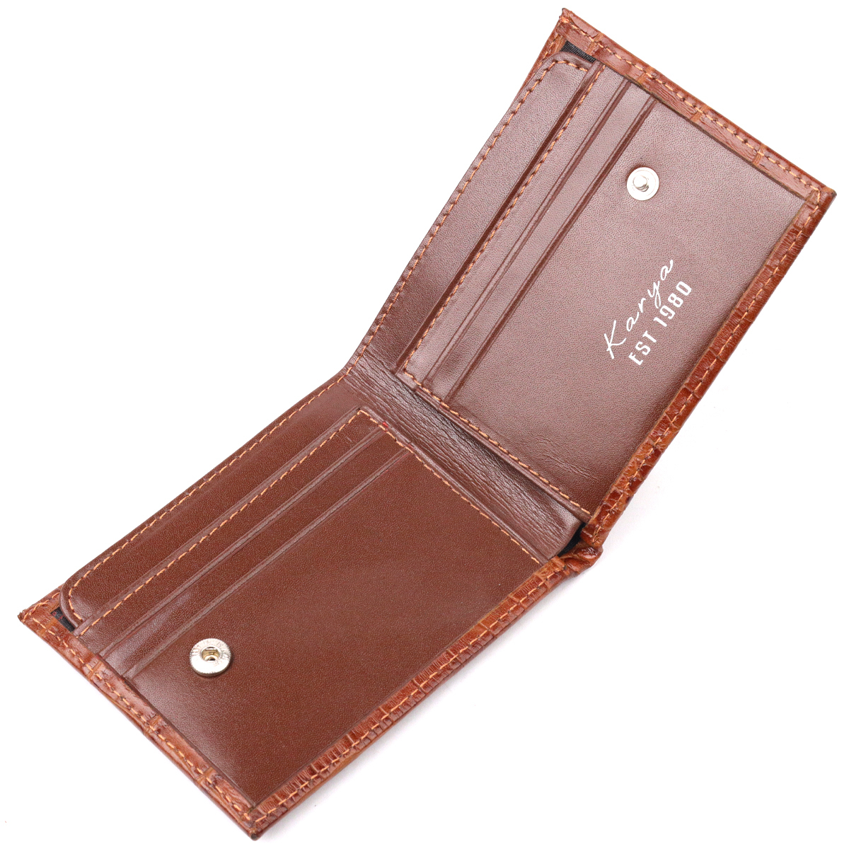Невеликий чоловічий затиск із фактурної шкіри під рептилію KARYA Коричневий