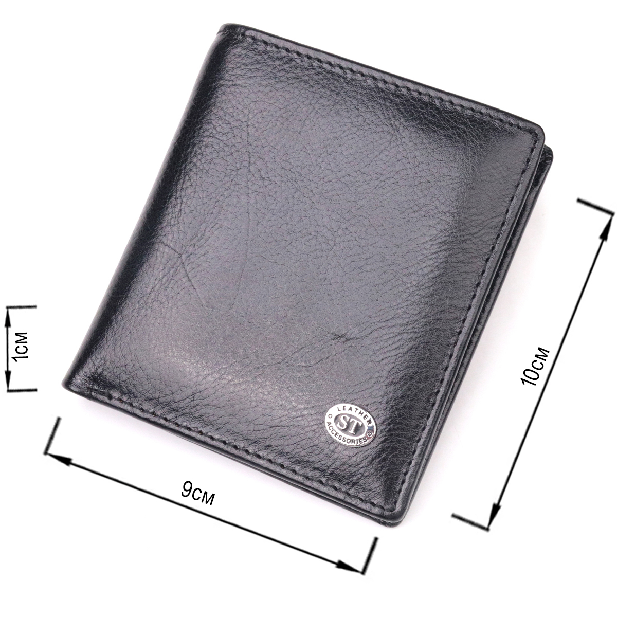 Компактный бумажник для денег из натуральной гладкой кожи ST Leather Черный