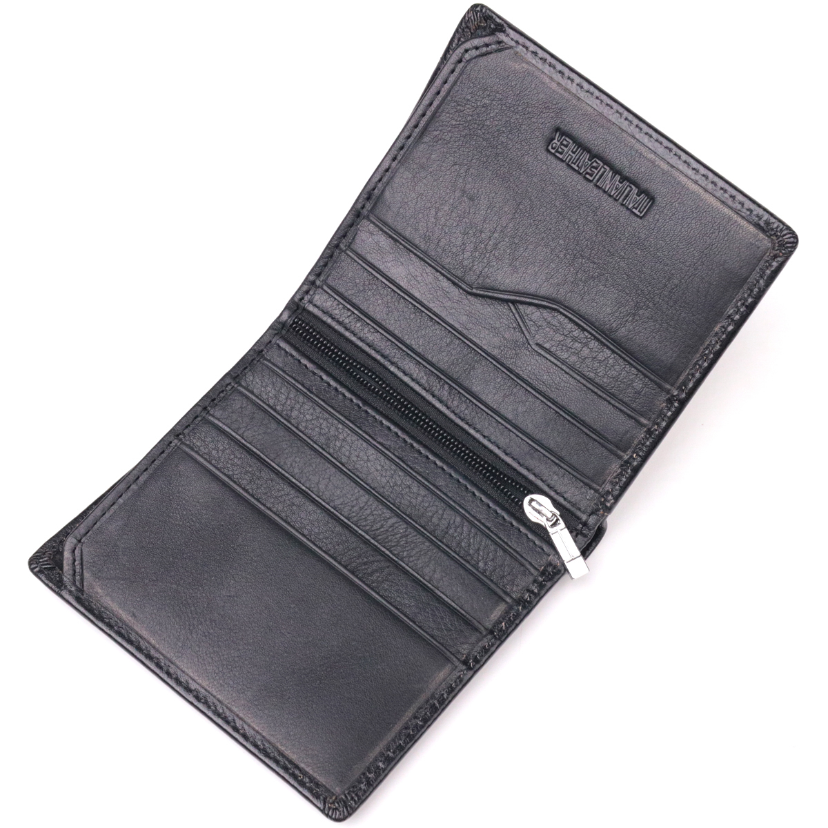 Компактный бумажник для денег из натуральной гладкой кожи ST Leather Черный