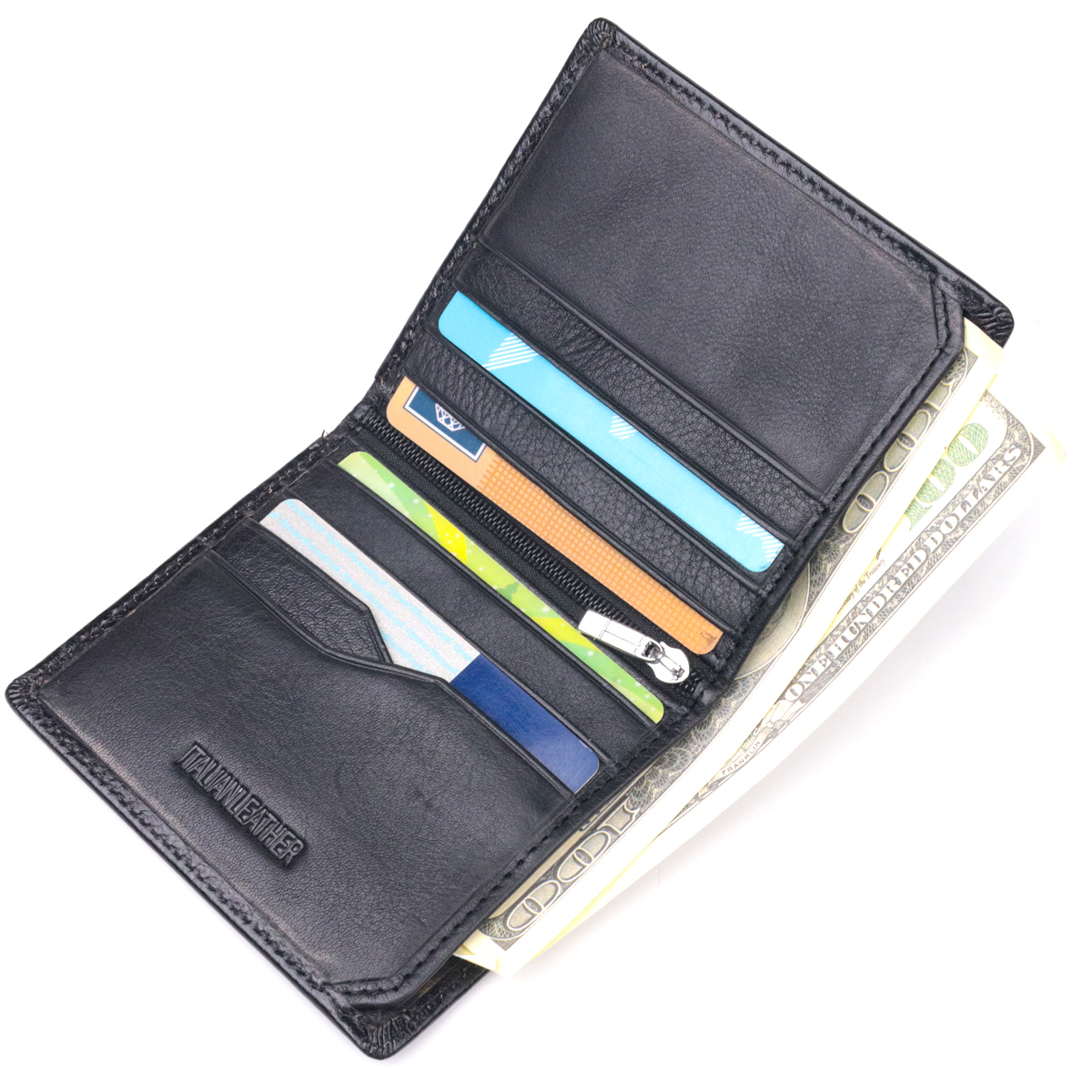 Компактный бумажник для денег из натуральной гладкой кожи ST Leather Черный