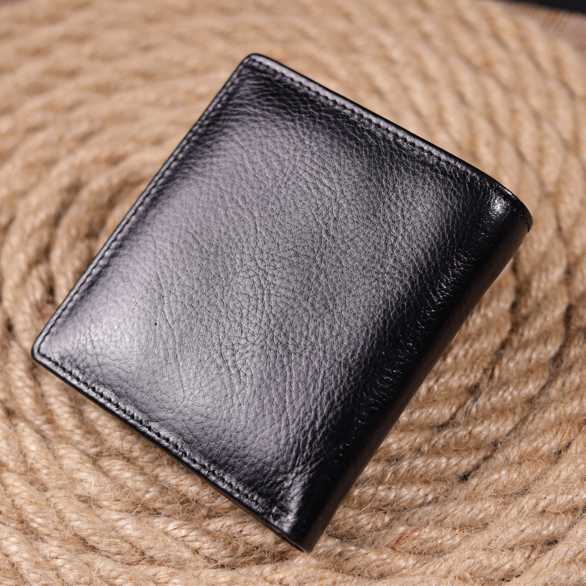 Компактный бумажник для денег из натуральной гладкой кожи ST Leather Черный
