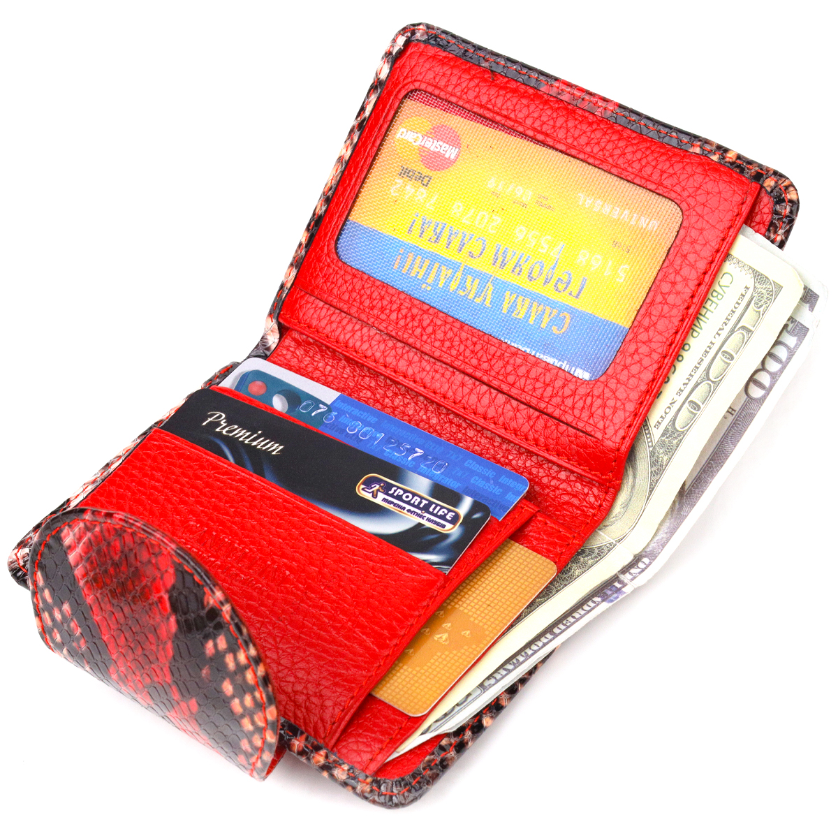 Невеликий жіночий гаманець з натуральної шкіри з тисненням під змію CANPELLINI Різнокольоровий