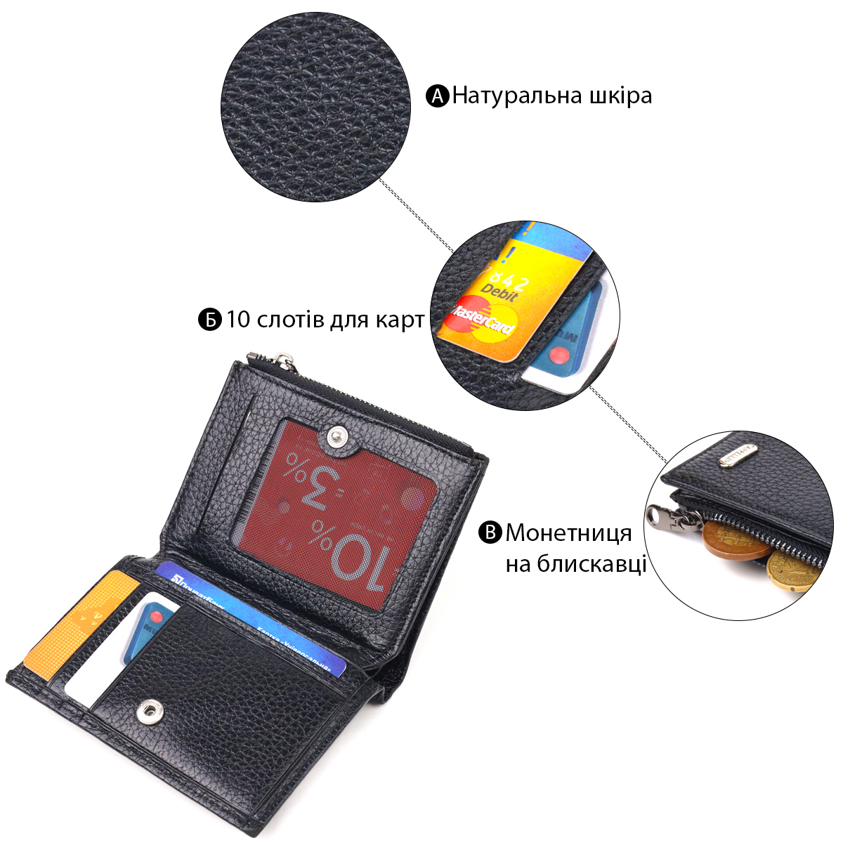 Невеликий вертикальний гаманець з натуральної шкіри CANPELLINI Чорний