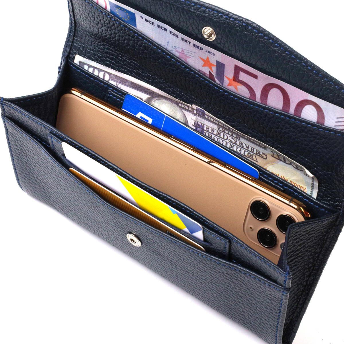 Зручне жіноче портмоне з натуральної шкіри флотар CANPELLINI Синє