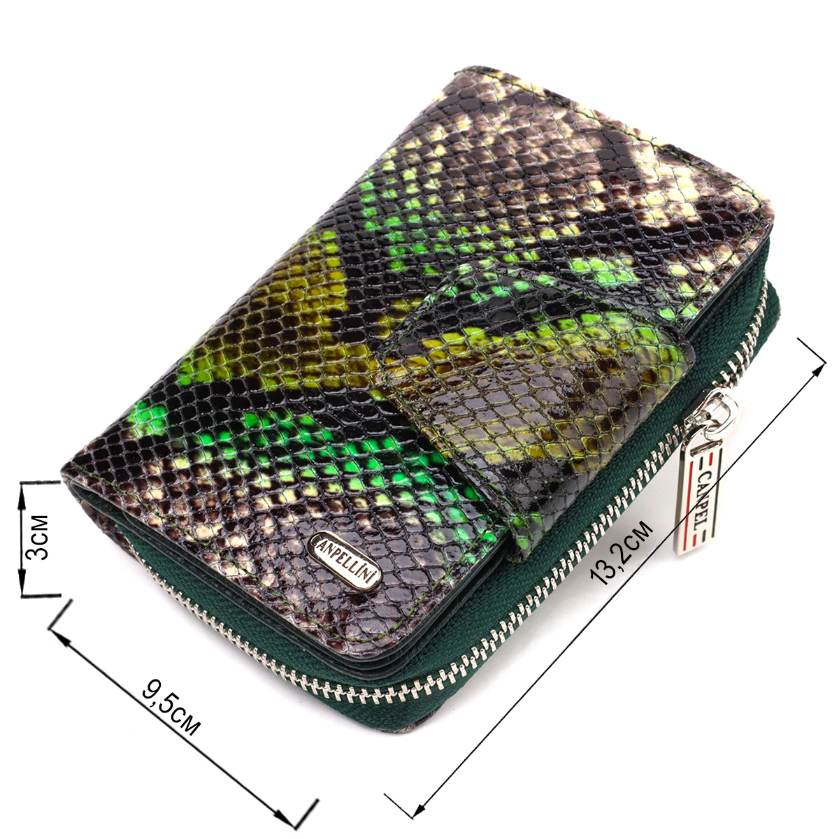 Жіноче фактурне вертикальне портмоне з монетницею на блискавці з натуральної шкіри з тисненням під змію CANPELLINI Різнокольорове