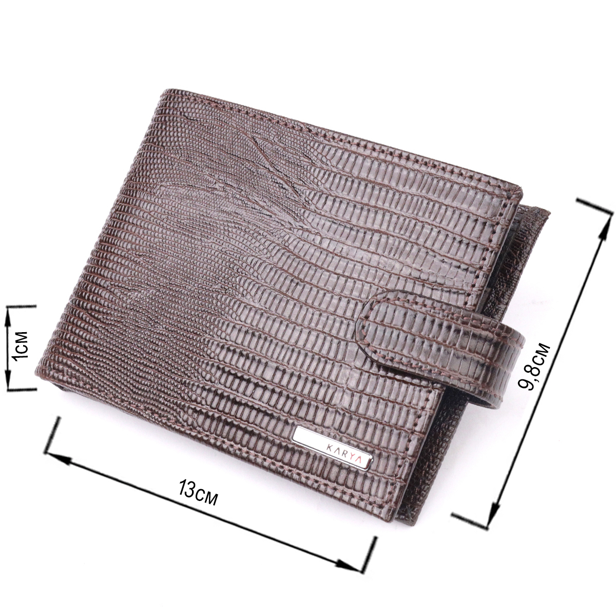 Лакированное мужское портмоне с хлястиком из натуральной фактурной кожи KARYA Коричневый