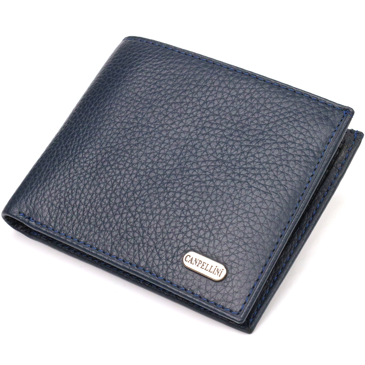 Горизонтальне чоловіче портмоне із натуральної зернистої шкіри CANPELLINI Синє