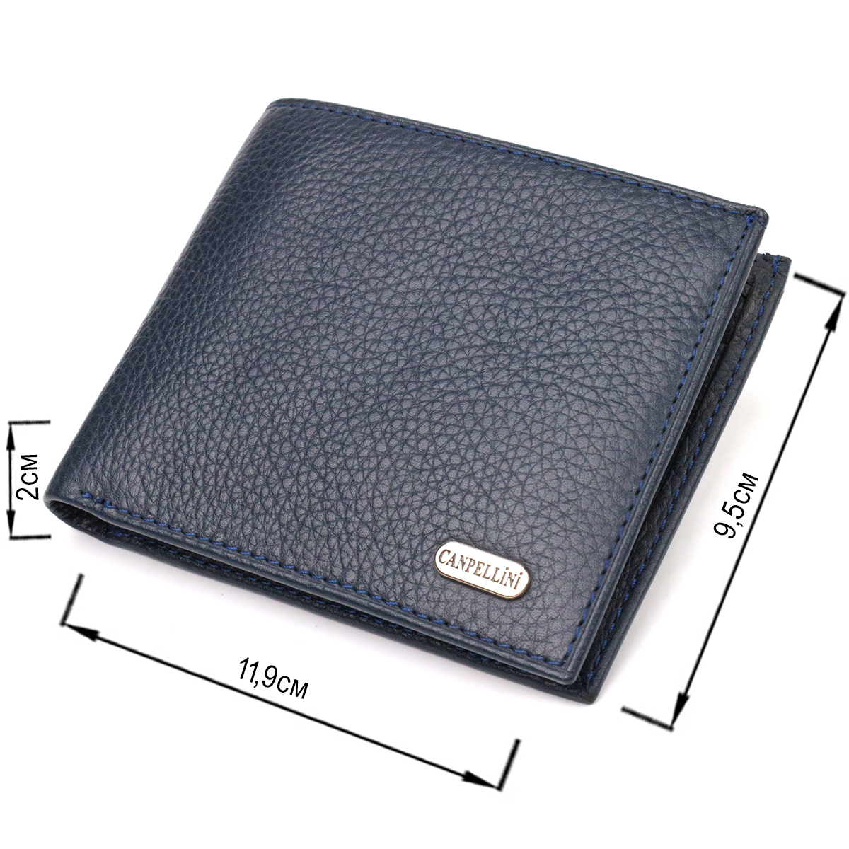 Горизонтальне чоловіче портмоне із натуральної зернистої шкіри CANPELLINI Синє