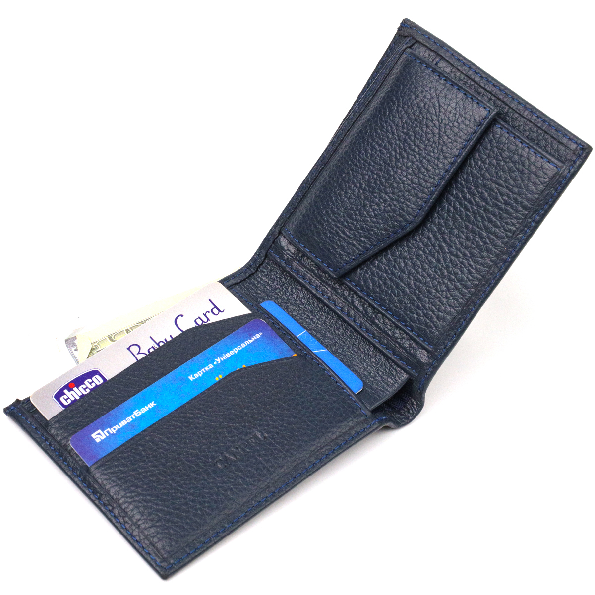 Горизонтальне чоловіче портмоне із натуральної зернистої шкіри CANPELLINI Синє