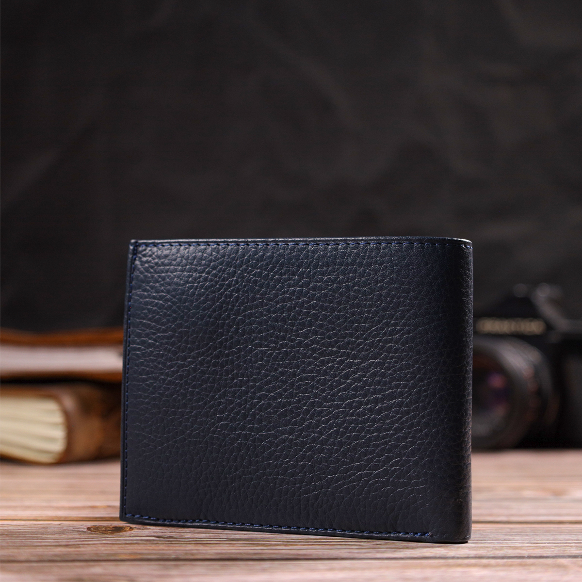 Горизонтальне чоловіче портмоне із натуральної зернистої шкіри CANPELLINI Синє