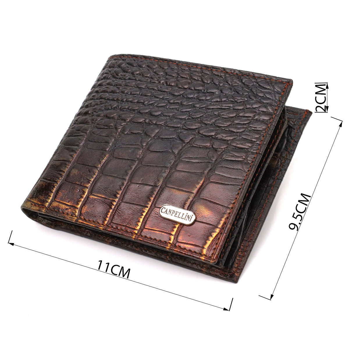 Оригінальне чоловіче портмоне з натуральної фактурної шкіри з тисненням під крокодила CANPELLINI Темно-коричневе