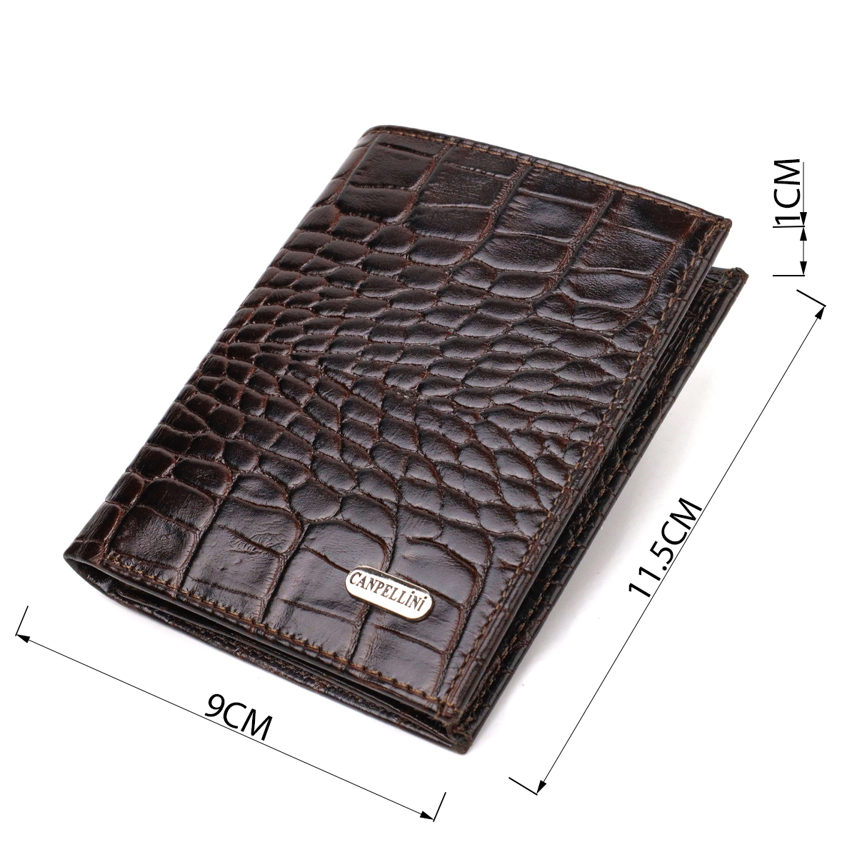 Компактний чоловічий гаманець із натуральної шкіри з тисненням під крокодила CANPELLINI Коричневий