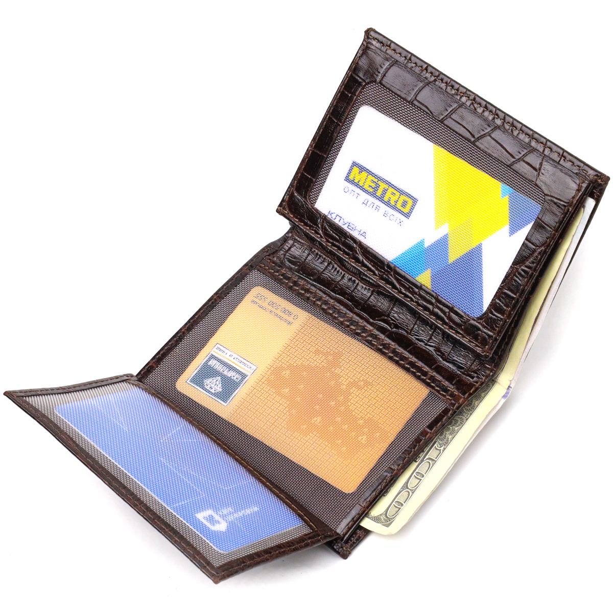 Компактний чоловічий гаманець із натуральної шкіри з тисненням під крокодила CANPELLINI Коричневий