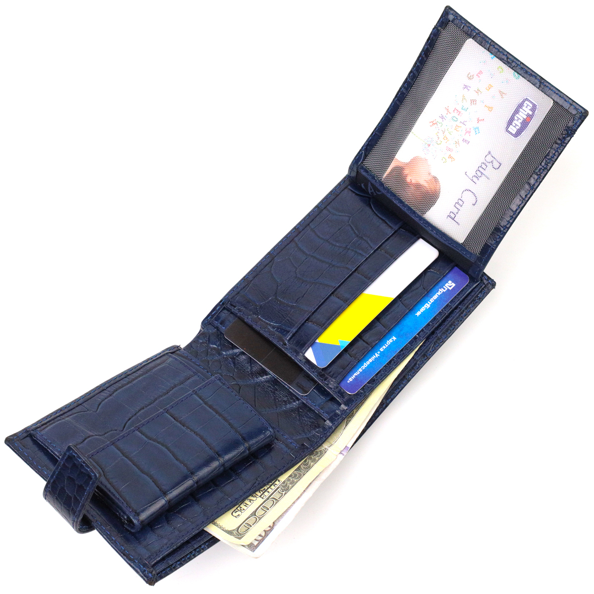 Гарний горизонтальний гаманець для чоловіків з натуральної шкіри з тисненням йод рептилію CANPELLINI Синий
