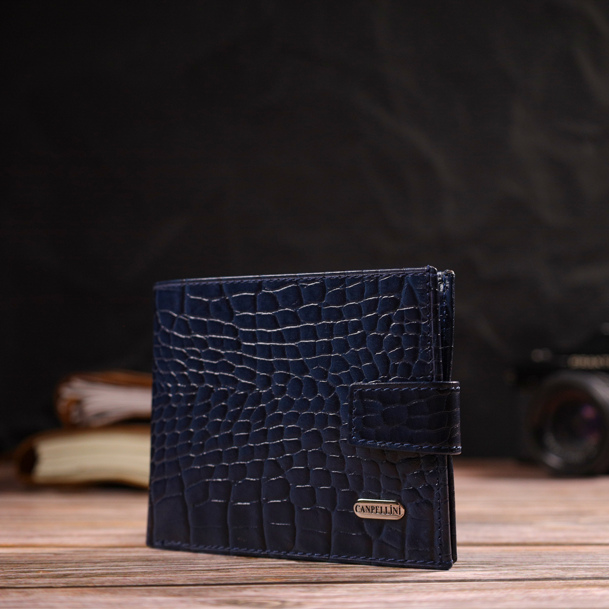 Гарний горизонтальний гаманець для чоловіків з натуральної шкіри з тисненням йод рептилію CANPELLINI Синий