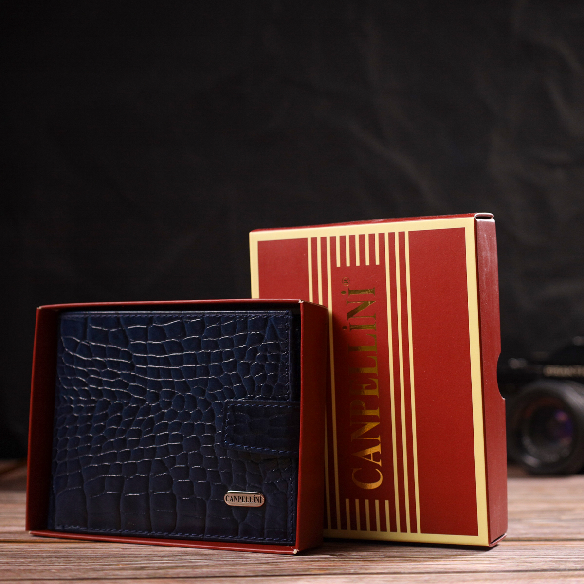 Гарний горизонтальний гаманець для чоловіків з натуральної шкіри з тисненням йод рептилію CANPELLINI Синий