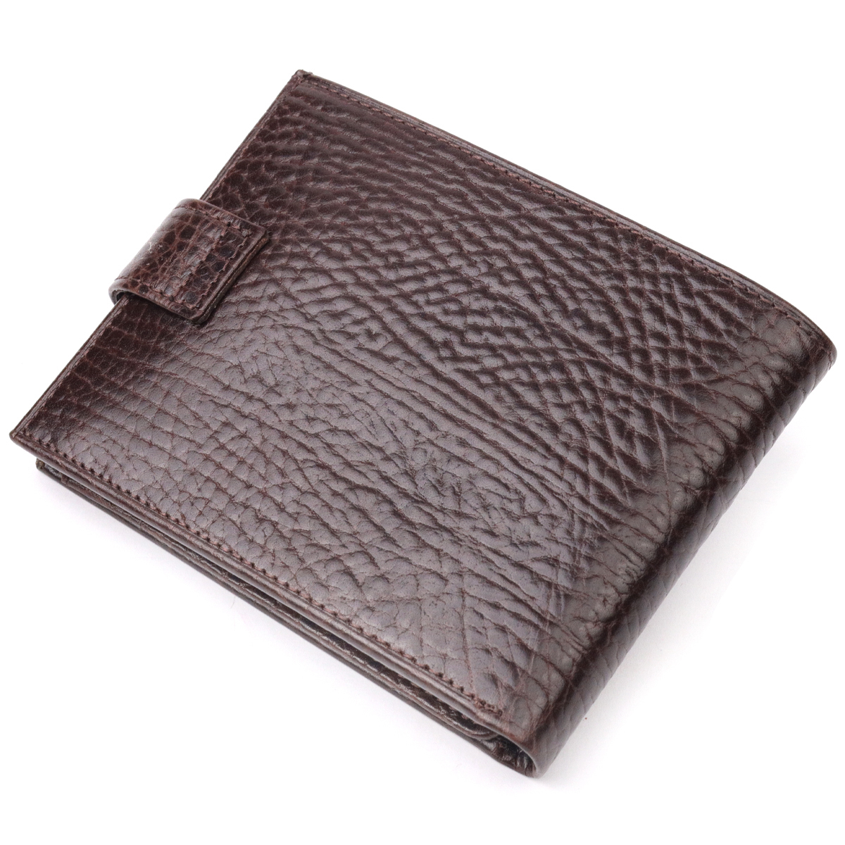 Практичний чоловічий портмоне з хлястиком з натуральної шкіри KARYA Коричневий