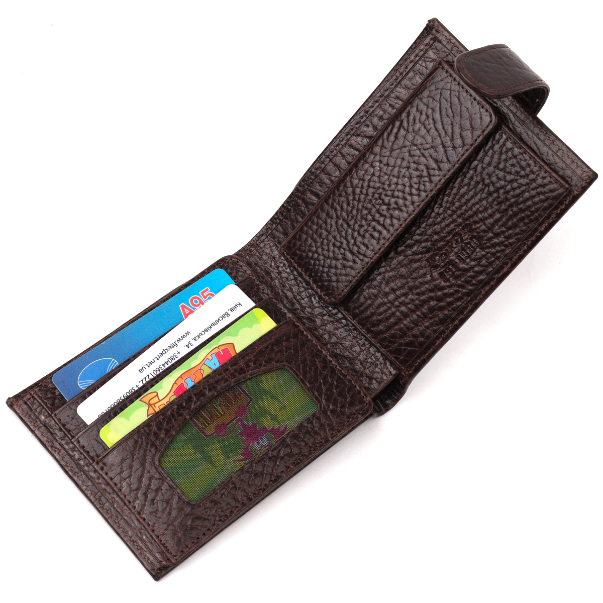 Практичний чоловічий портмоне з хлястиком з натуральної шкіри KARYA Коричневий