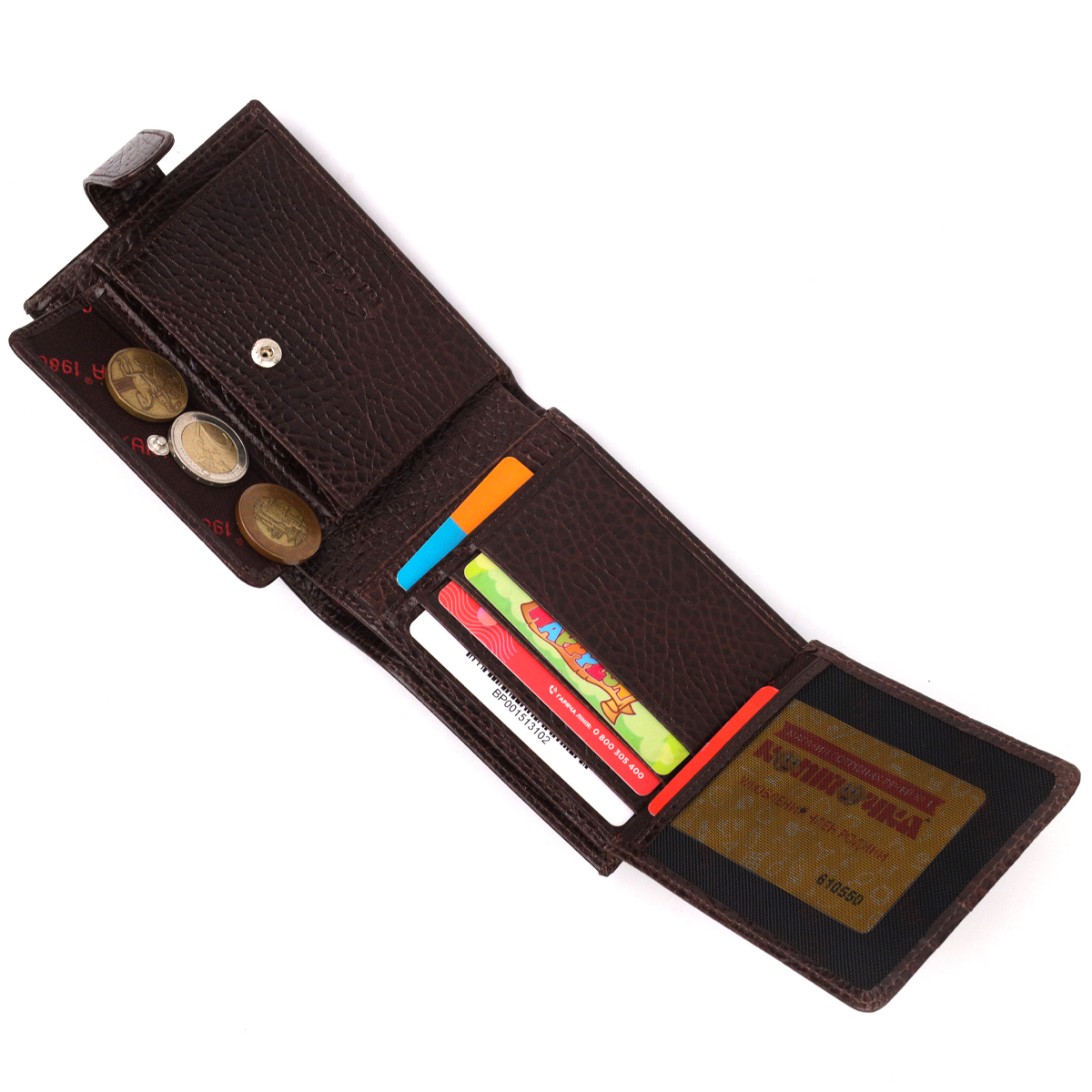 Практичний чоловічий портмоне з хлястиком з натуральної шкіри KARYA Коричневий