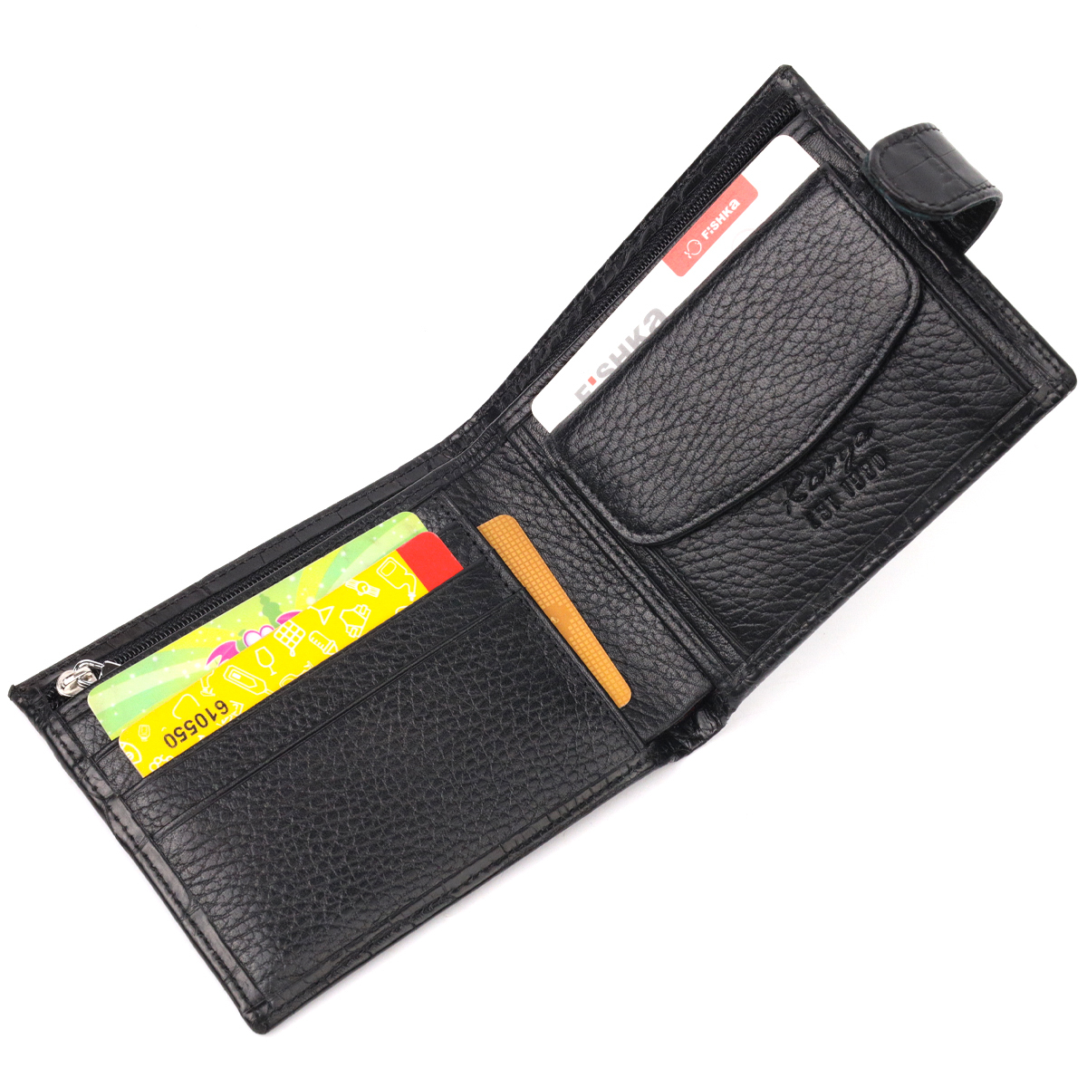 Горизонтальное узкое портмоне с хлястиком из натуральной фактурной кожи под крокодила KARYA Черный