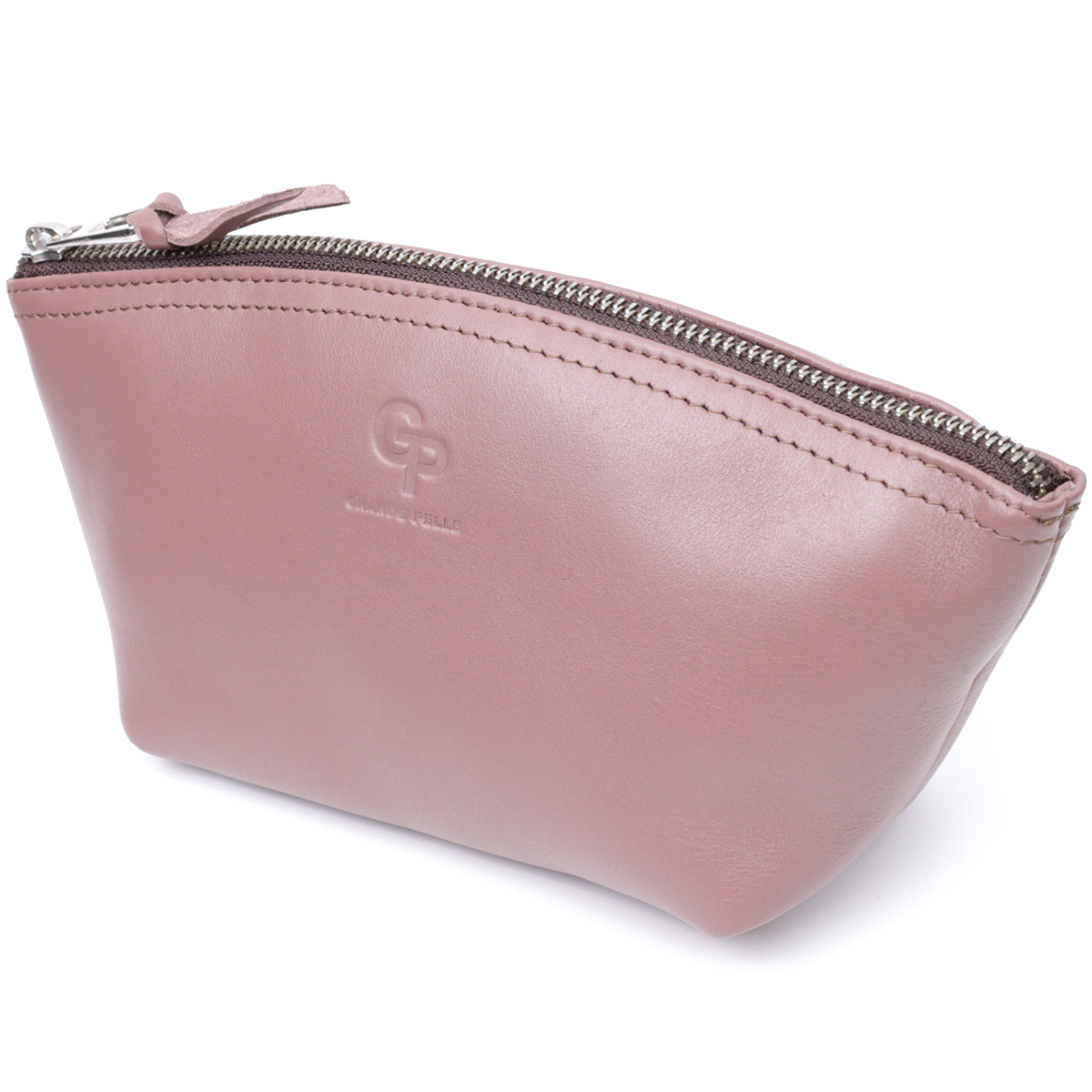 Чарівна жіноча шкіряна косметичка GRANDE PELLE Пудровий